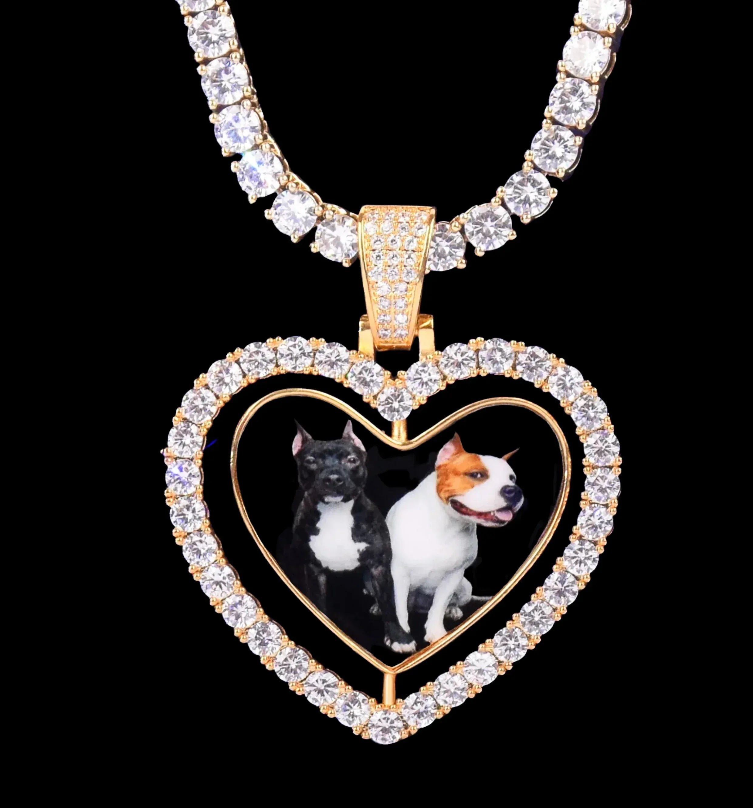 Rotating Double-Sided Heart Tennis Custom Photo Pendant Necklace – Iced Out Hip Hop Jewelry - CaratixJewelry